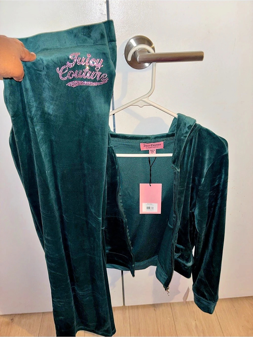Juicy Couture Velour Rhinestone Tracksuit Green